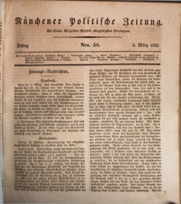 Münchener politische Zeitung (Süddeutsche Presse) Freitag 8. März 1833