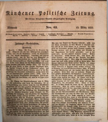 Münchener politische Zeitung (Süddeutsche Presse) Mittwoch 13. März 1833