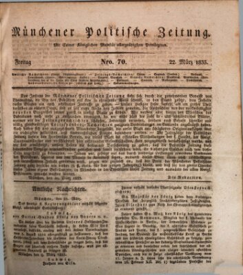 Münchener politische Zeitung (Süddeutsche Presse) Freitag 22. März 1833