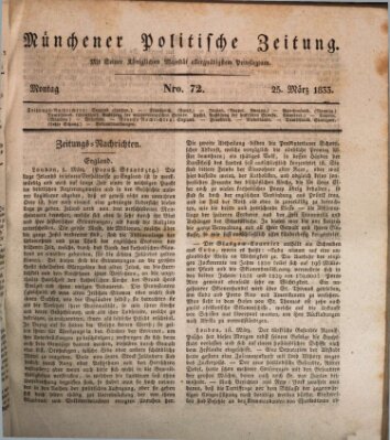 Münchener politische Zeitung (Süddeutsche Presse) Montag 25. März 1833