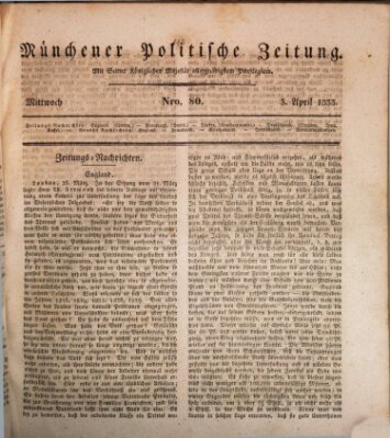 Münchener politische Zeitung (Süddeutsche Presse) Mittwoch 3. April 1833