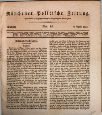 Münchener politische Zeitung (Süddeutsche Presse) Dienstag 9. April 1833