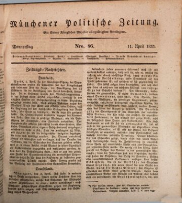 Münchener politische Zeitung (Süddeutsche Presse) Donnerstag 11. April 1833