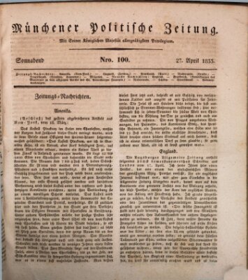 Münchener politische Zeitung (Süddeutsche Presse) Samstag 27. April 1833