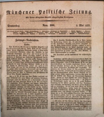 Münchener politische Zeitung (Süddeutsche Presse) Donnerstag 2. Mai 1833