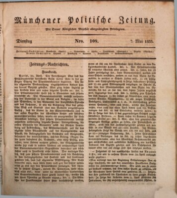 Münchener politische Zeitung (Süddeutsche Presse) Dienstag 7. Mai 1833