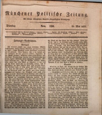 Münchener politische Zeitung (Süddeutsche Presse) Dienstag 21. Mai 1833