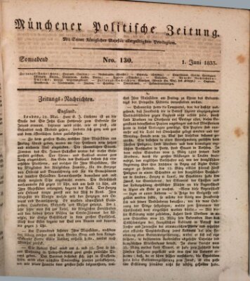 Münchener politische Zeitung (Süddeutsche Presse) Samstag 1. Juni 1833