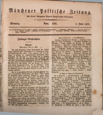 Münchener politische Zeitung (Süddeutsche Presse) Sonntag 2. Juni 1833