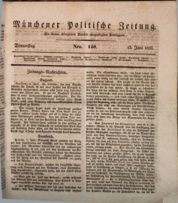 Münchener politische Zeitung (Süddeutsche Presse) Donnerstag 13. Juni 1833