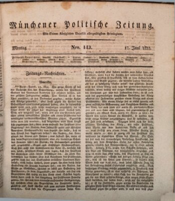 Münchener politische Zeitung (Süddeutsche Presse) Montag 17. Juni 1833