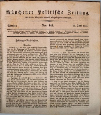 Münchener politische Zeitung (Süddeutsche Presse) Dienstag 18. Juni 1833