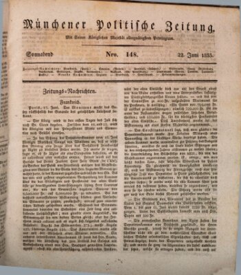 Münchener politische Zeitung (Süddeutsche Presse) Samstag 22. Juni 1833