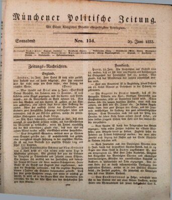 Münchener politische Zeitung (Süddeutsche Presse) Samstag 29. Juni 1833