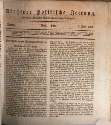 Münchener politische Zeitung (Süddeutsche Presse) Dienstag 2. Juli 1833