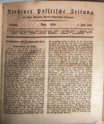 Münchener politische Zeitung (Süddeutsche Presse) Donnerstag 4. Juli 1833