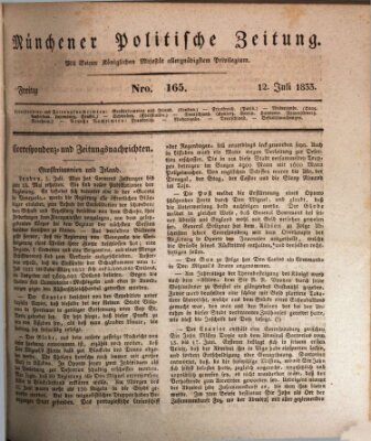 Münchener politische Zeitung (Süddeutsche Presse) Freitag 12. Juli 1833