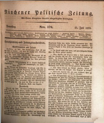 Münchener politische Zeitung (Süddeutsche Presse) Donnerstag 25. Juli 1833