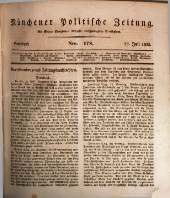 Münchener politische Zeitung (Süddeutsche Presse) Samstag 27. Juli 1833