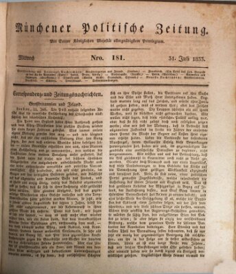 Münchener politische Zeitung (Süddeutsche Presse) Mittwoch 31. Juli 1833