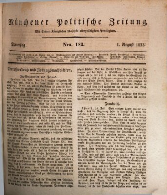 Münchener politische Zeitung (Süddeutsche Presse) Donnerstag 1. August 1833