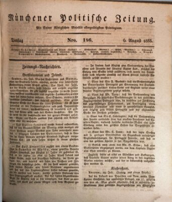 Münchener politische Zeitung (Süddeutsche Presse) Dienstag 6. August 1833