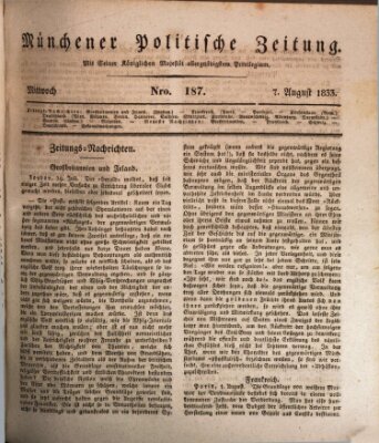 Münchener politische Zeitung (Süddeutsche Presse) Mittwoch 7. August 1833