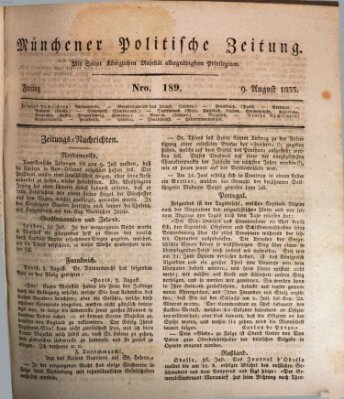 Münchener politische Zeitung (Süddeutsche Presse) Freitag 9. August 1833