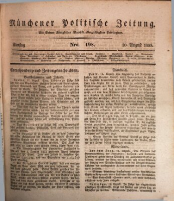 Münchener politische Zeitung (Süddeutsche Presse) Dienstag 20. August 1833