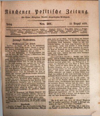 Münchener politische Zeitung (Süddeutsche Presse) Freitag 23. August 1833