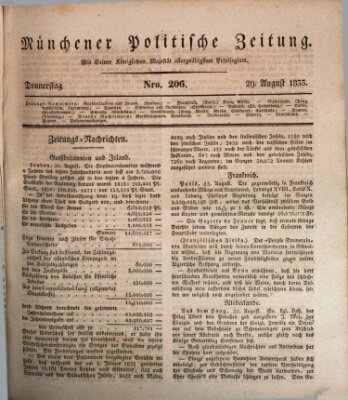 Münchener politische Zeitung (Süddeutsche Presse) Donnerstag 29. August 1833