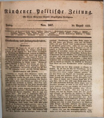 Münchener politische Zeitung (Süddeutsche Presse) Freitag 30. August 1833