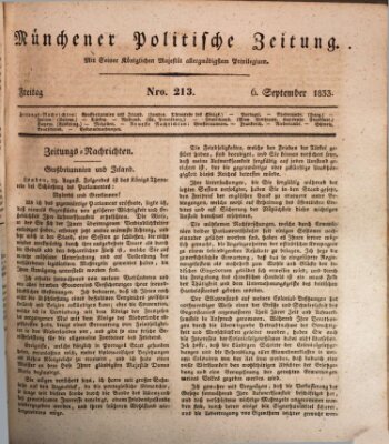 Münchener politische Zeitung (Süddeutsche Presse) Freitag 6. September 1833