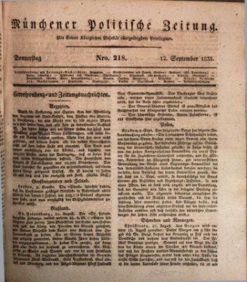 Münchener politische Zeitung (Süddeutsche Presse) Donnerstag 12. September 1833