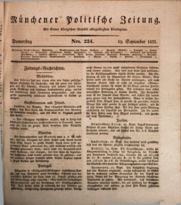 Münchener politische Zeitung (Süddeutsche Presse) Donnerstag 19. September 1833