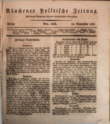 Münchener politische Zeitung (Süddeutsche Presse) Freitag 20. September 1833