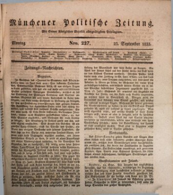 Münchener politische Zeitung (Süddeutsche Presse) Montag 23. September 1833