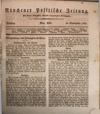 Münchener politische Zeitung (Süddeutsche Presse) Dienstag 24. September 1833