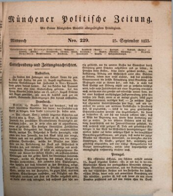 Münchener politische Zeitung (Süddeutsche Presse) Mittwoch 25. September 1833