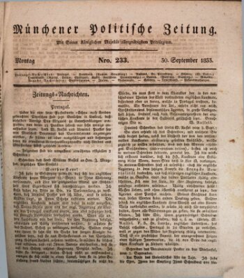 Münchener politische Zeitung (Süddeutsche Presse) Montag 30. September 1833