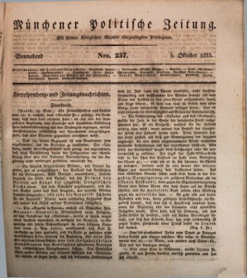 Münchener politische Zeitung (Süddeutsche Presse) Samstag 5. Oktober 1833
