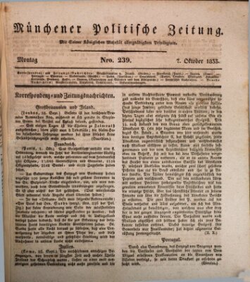 Münchener politische Zeitung (Süddeutsche Presse) Montag 7. Oktober 1833