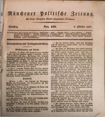 Münchener politische Zeitung (Süddeutsche Presse) Dienstag 8. Oktober 1833