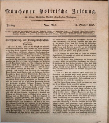 Münchener politische Zeitung (Süddeutsche Presse) Freitag 11. Oktober 1833