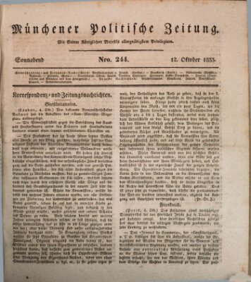 Münchener politische Zeitung (Süddeutsche Presse) Samstag 12. Oktober 1833