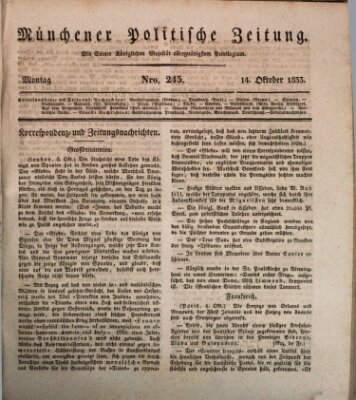 Münchener politische Zeitung (Süddeutsche Presse) Montag 14. Oktober 1833