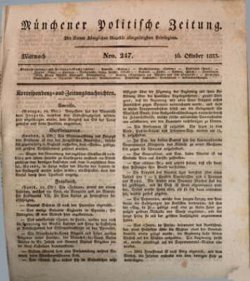 Münchener politische Zeitung (Süddeutsche Presse) Mittwoch 16. Oktober 1833