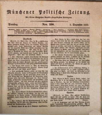 Münchener politische Zeitung (Süddeutsche Presse) Dienstag 3. Dezember 1833