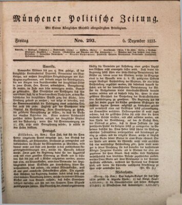 Münchener politische Zeitung (Süddeutsche Presse) Freitag 6. Dezember 1833