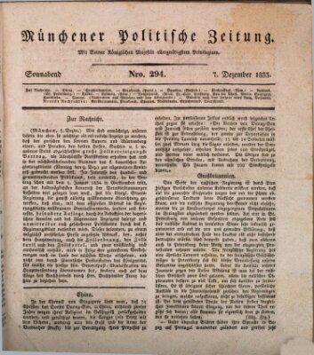 Münchener politische Zeitung (Süddeutsche Presse) Samstag 7. Dezember 1833